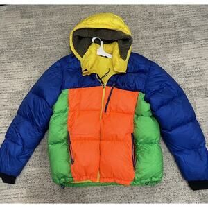 Polo Ralph Lauren Block Puffer Jacket YellowBlue/Orange/Green Hooded Down XL Y2K
